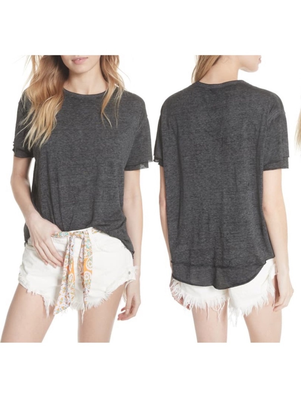 We The Free People Cloud 9 Layered Tissue Oversized Boho Tee Carbon Black XS